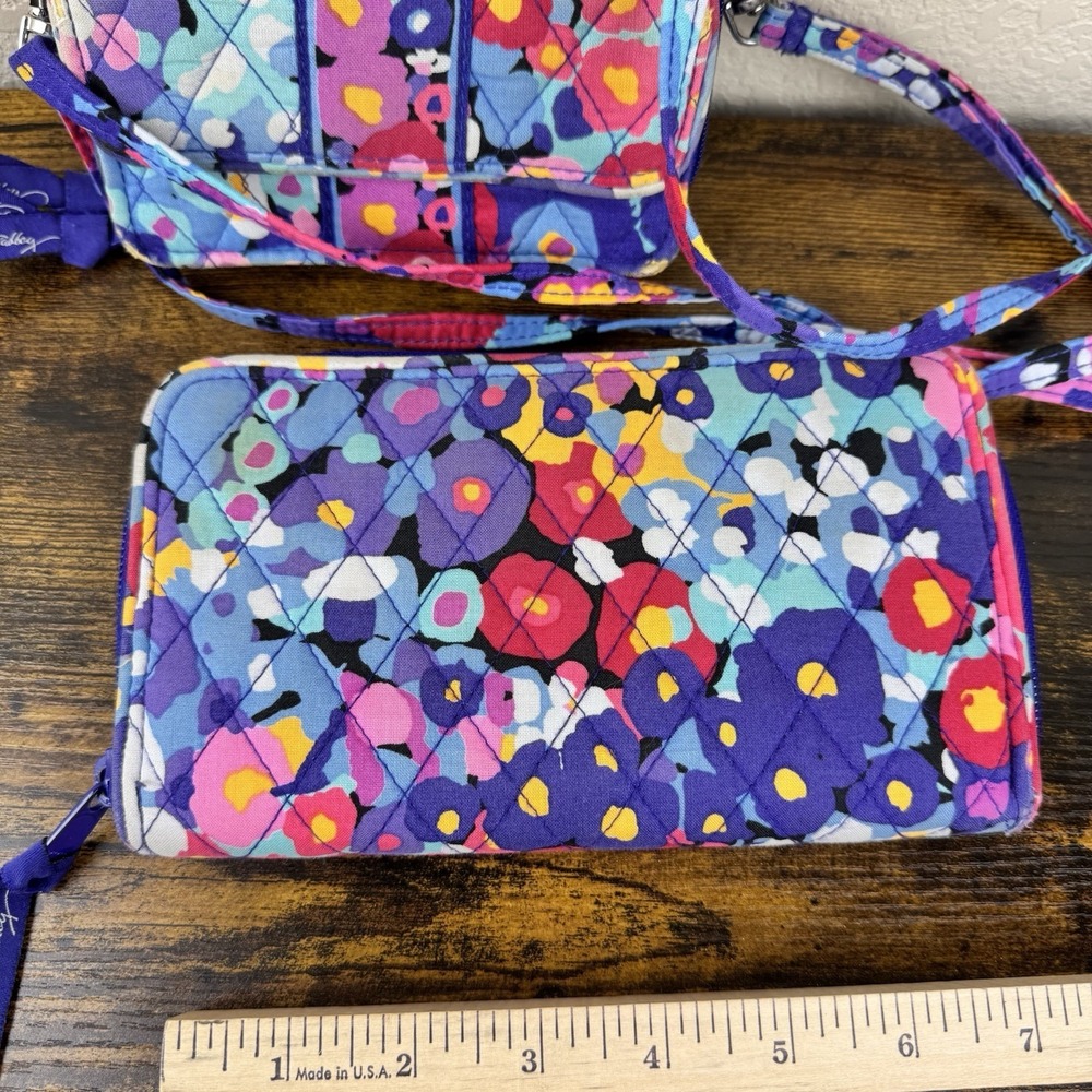 Vera Bradley Wallet Crossbody Set‎ Women Floral Quilted Zip Around Purple x2 - Picture 2 of 16